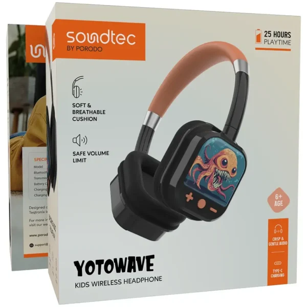 PDSTC303ORBK | Porodo Soundtec Yotowave Kids Wireless Headphone | Orange / Black
