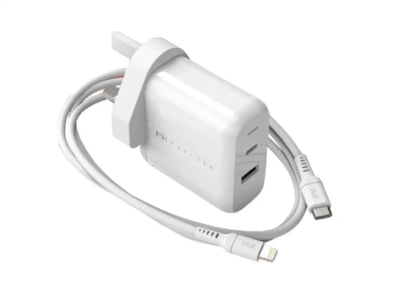 Feeltek Fast Charging Dual Pack (Elec PD UK Charger 30W + USB-C to Lightning Cable 180 cm) - White - GulfStore.com