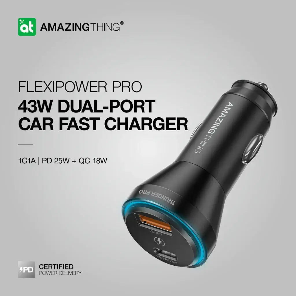 AMAZINGTHING | 17097 | FLEXI Power Pro Pd43W 2 Port Car Charger | Black - GulfStore.com