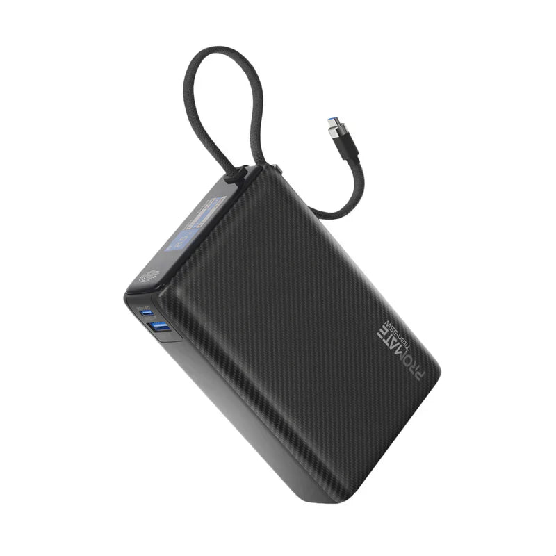 PROMATE Titan-35W Power Bank 20000MAH with Built-in USB-C Cable - 35W / USB-C / USB-A / Black