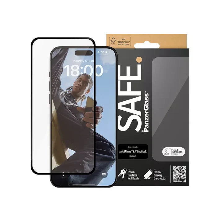 9000341570 | واقي شاشة SAFE من PanzerGlass® لهاتف Apple iPhone 15 Pro Max UWF | أسود