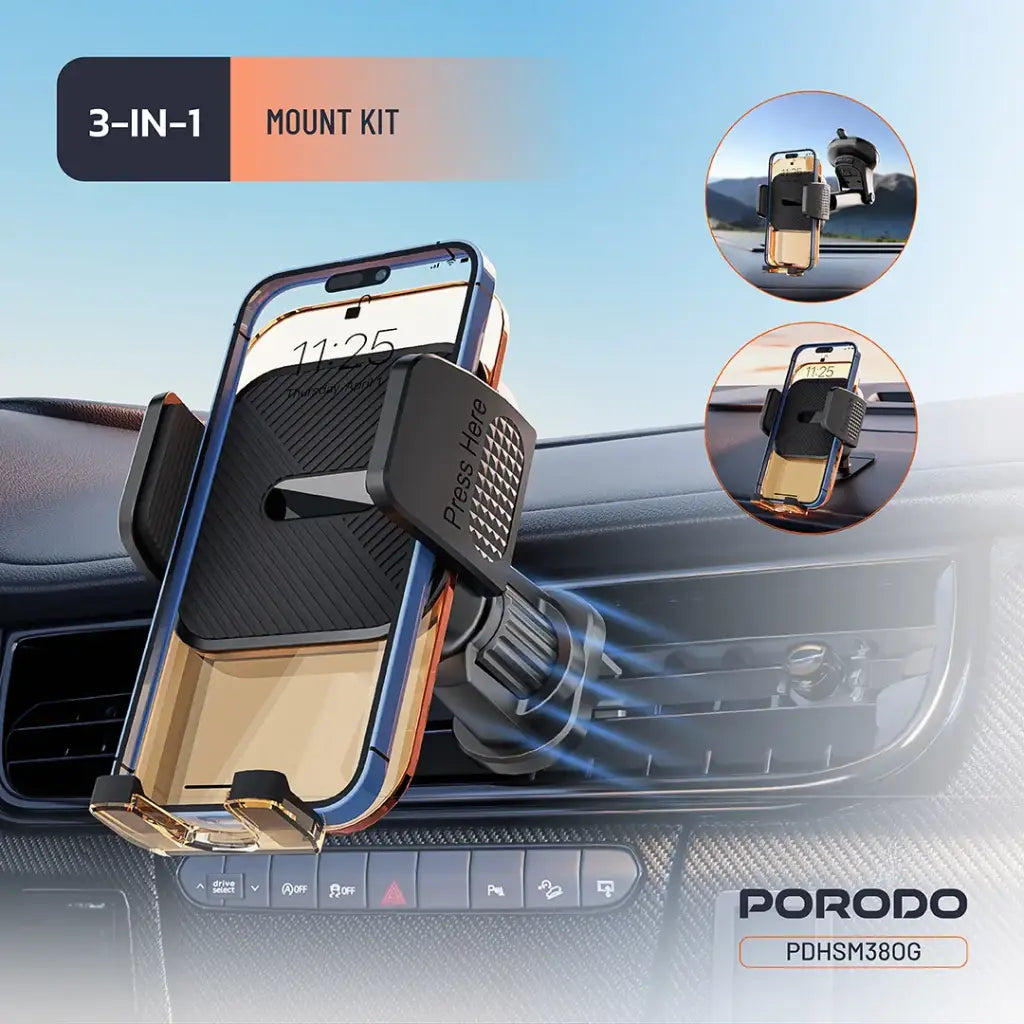 PDHSM38OG | طقم حامل هاتف متعدد الوظائف 3 في 1 من بورودو | برتقالي