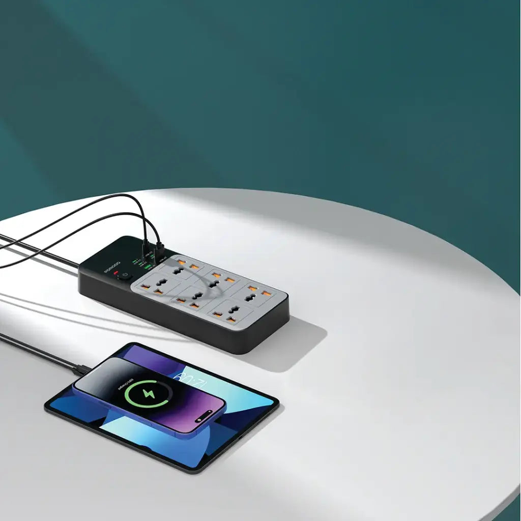 PDFWCH100GY | Porodo 3000W 6AC Universal Power Strip with 6 USB Ports (4C + 2A) | Gray - GulfStore.com