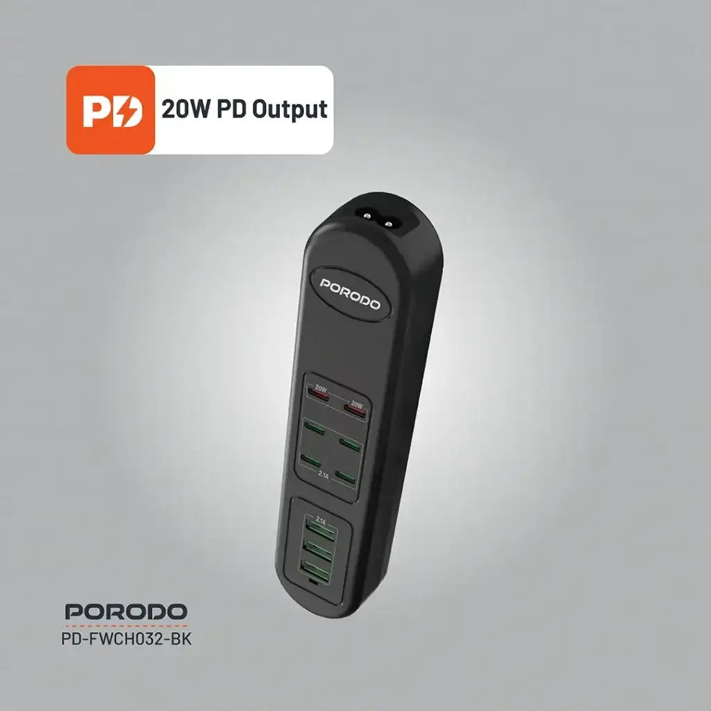 PD-FWCH032-BK , Porodo FWC032 50W Multi-Port USB Charging Hub - Black - GulfStore.com