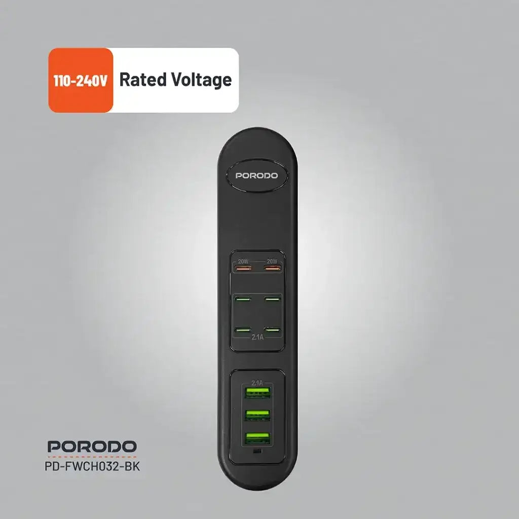 PD-FWCH032-BK , Porodo FWC032 50W Multi-Port USB Charging Hub - Black - GulfStore.com
