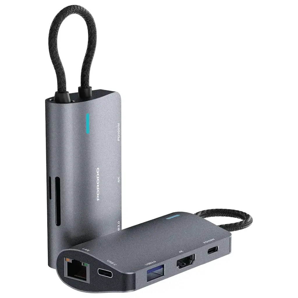 PDRDS71GY | موزع USB-C متعدد المنافذ 7 في 1 من بورودو | رمادي
