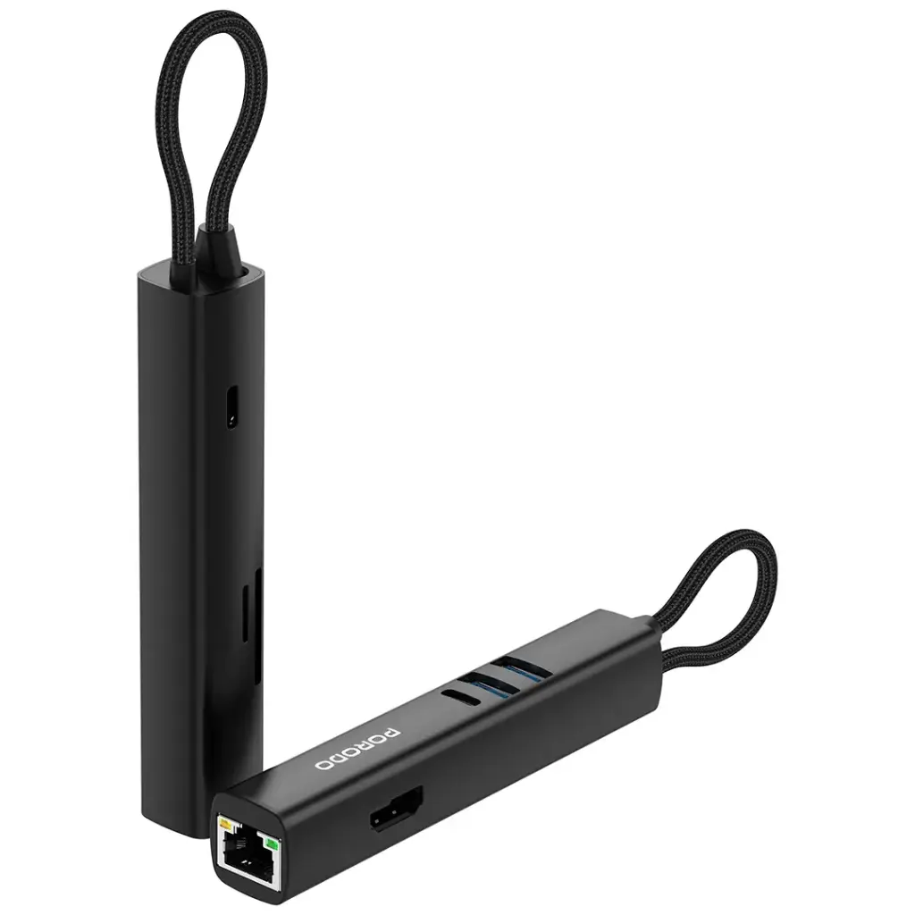 PD35038IN1 | Porodo 8-IN-1 Multi-Port USB Hub With 5Gbps Transfer Speed | Black - GulfStore.com