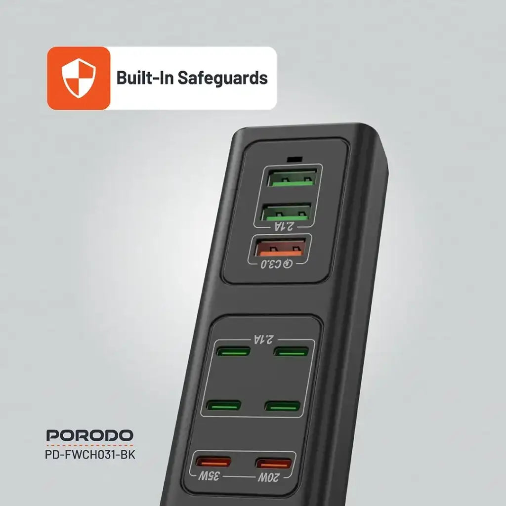 PD-FWCH031-BK , Porodo FWC031 85W Multi-Port USB Charging Hub - Black - GulfStore.com