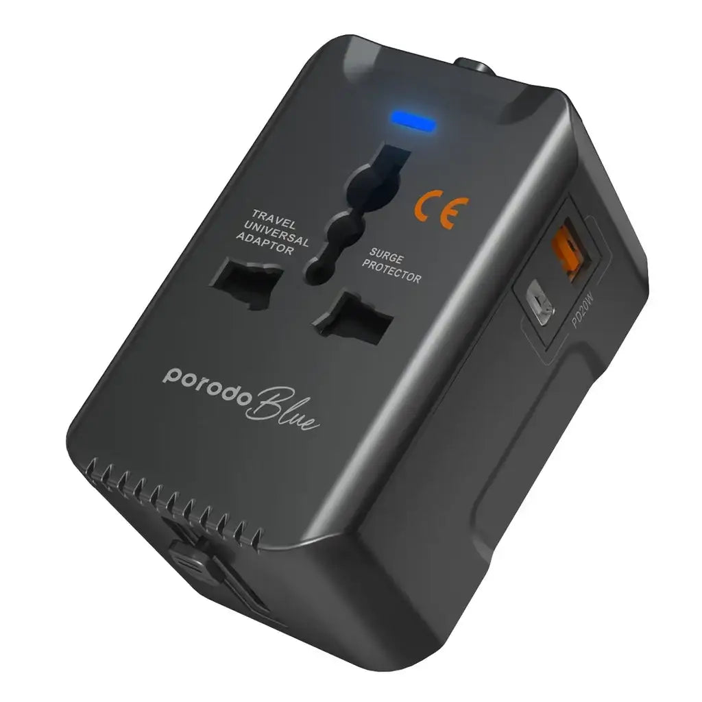 PB-PD20UTA-BK , Porodo Blue PD20 Universal Travel Adapter - Black - GulfStore.com
