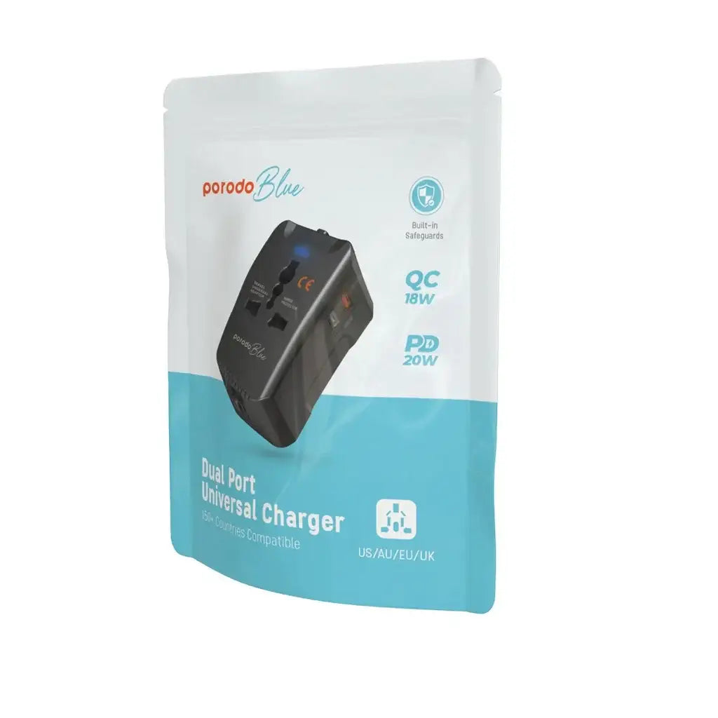 PB-PD20UTA-BK , Porodo Blue PD20 Universal Travel Adapter - Black - GulfStore.com
