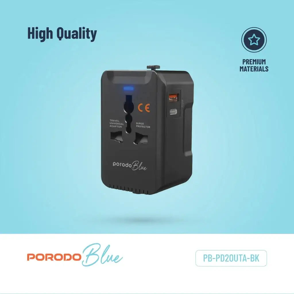 PB-PD20UTA-BK , Porodo Blue PD20 Universal Travel Adapter - Black - GulfStore.com