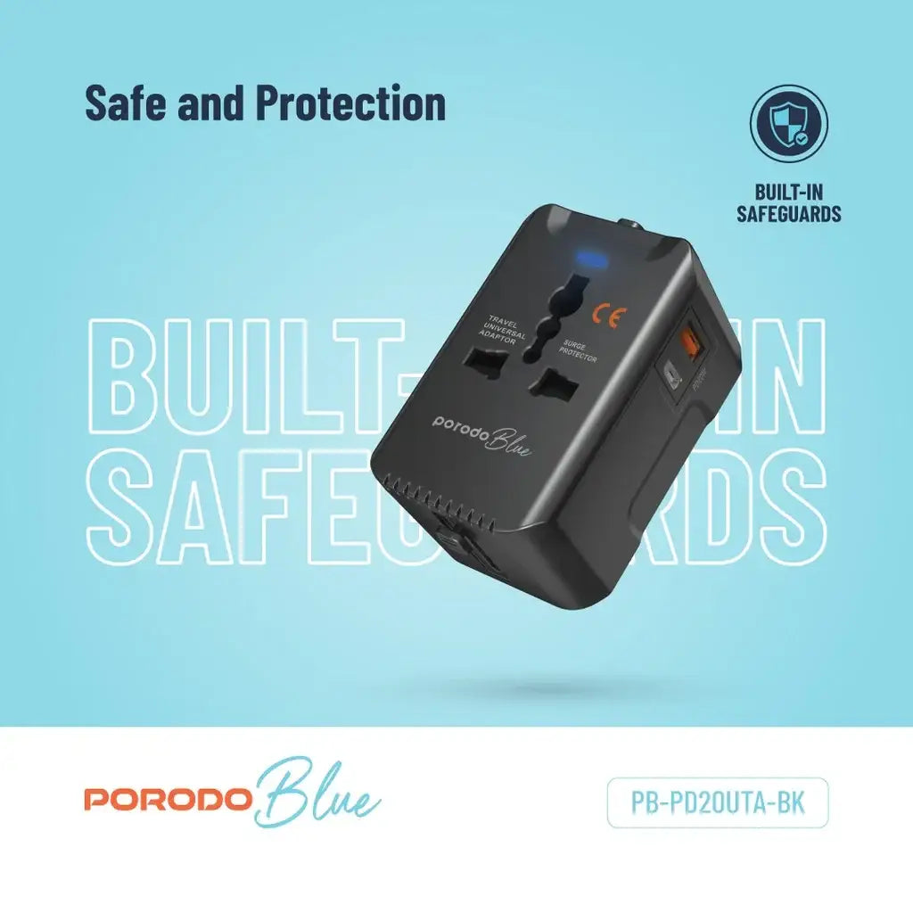 PB-PD20UTA-BK , Porodo Blue PD20 Universal Travel Adapter - Black - GulfStore.com