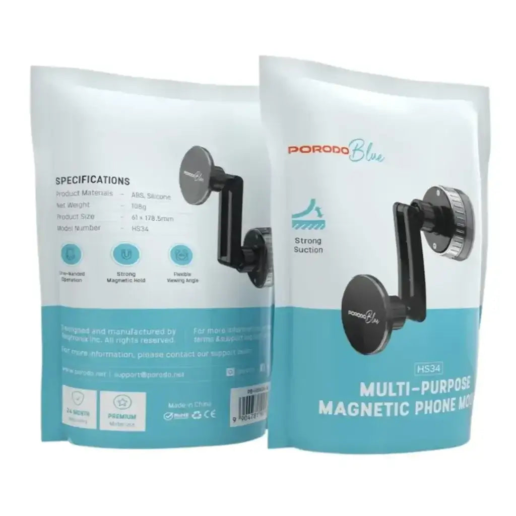 Porodo Blue Multi-Purpose Magnetic Phone Mount - Black (PB-HSM34-BK) - GulfStore.com