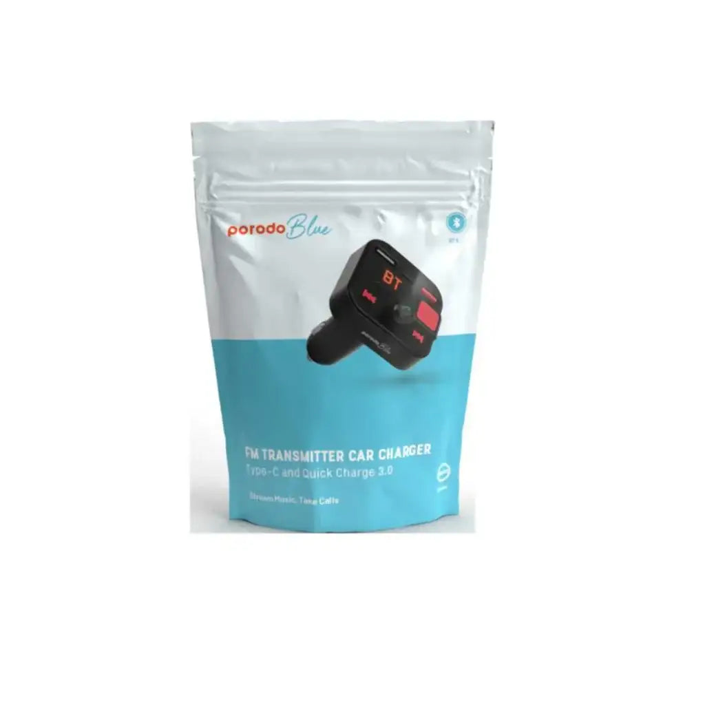 PB-FM2CWT-BK , Porodo Blue Wireless FM Transmitter with Dual QC3.0 & Type-C Port - Black - GulfStore.com