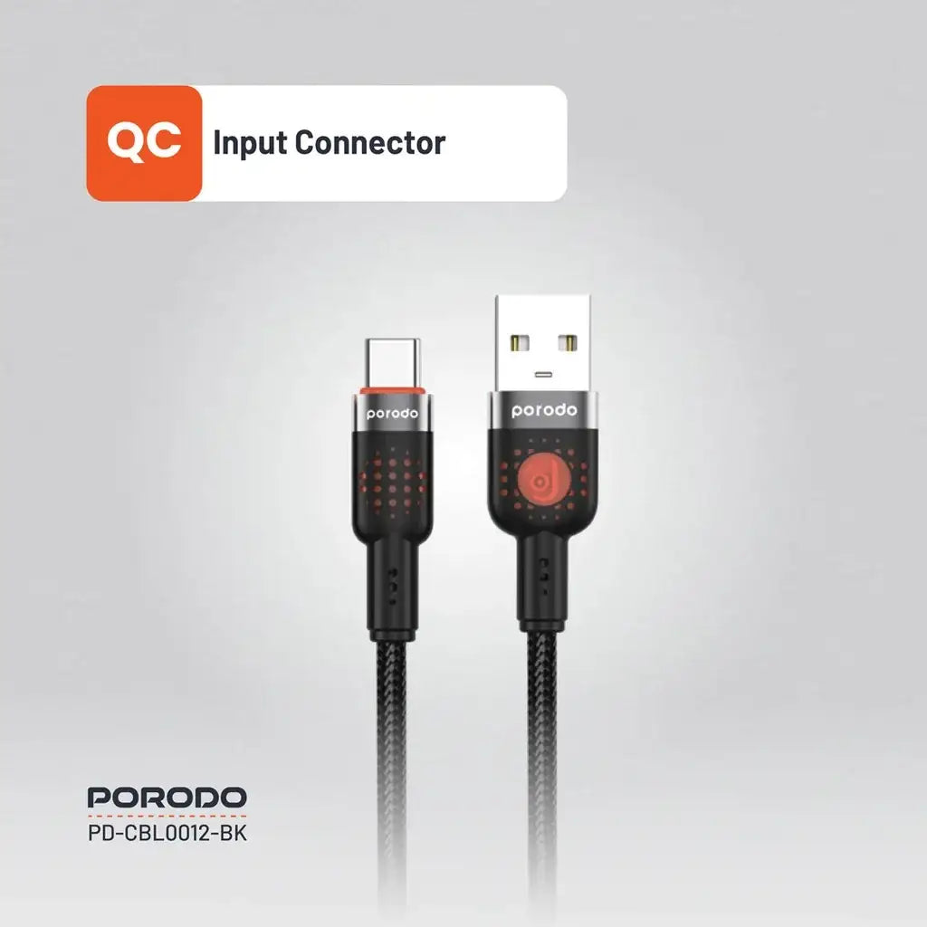 Porodo Braided Cable Usb-A To Type-C 1.2M - Black - GulfStore.com