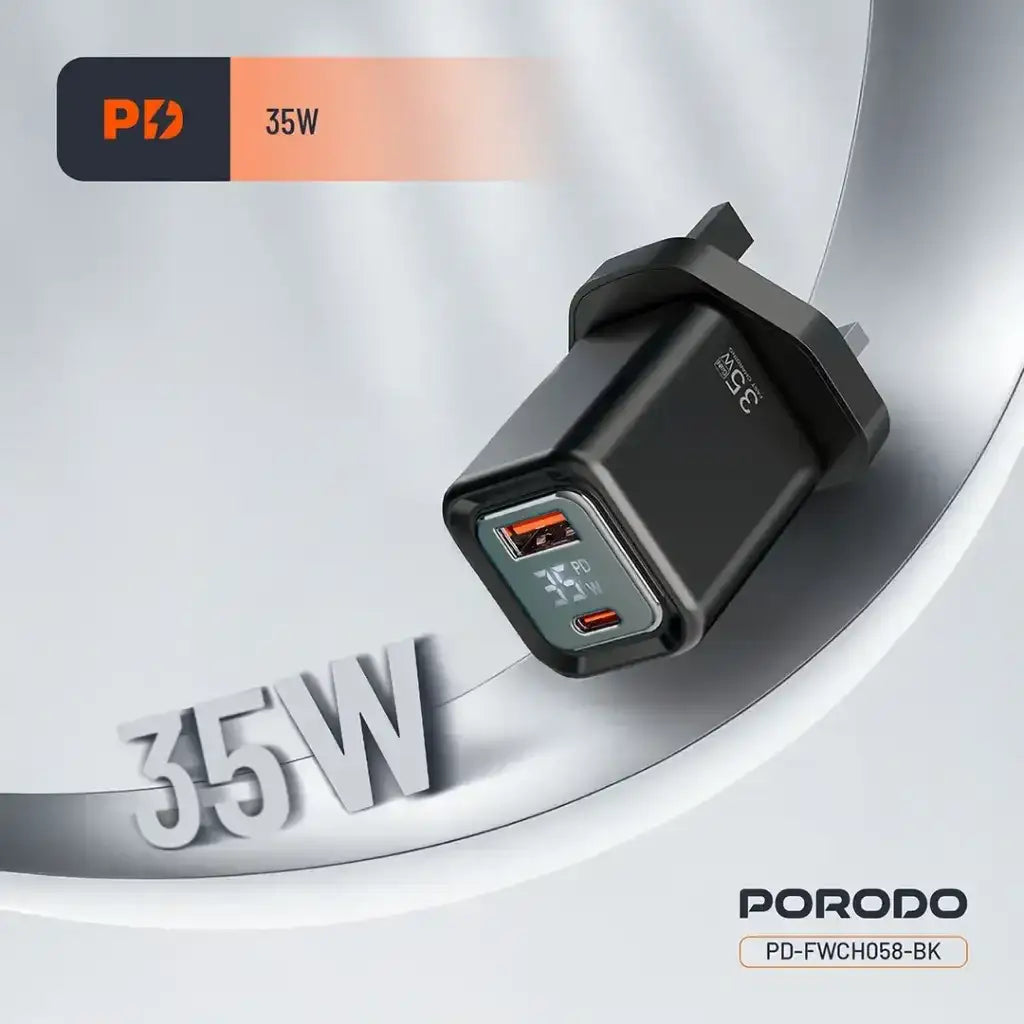 Porodo Dual-Port | Digital Display Quick Charger - GulfStore.com