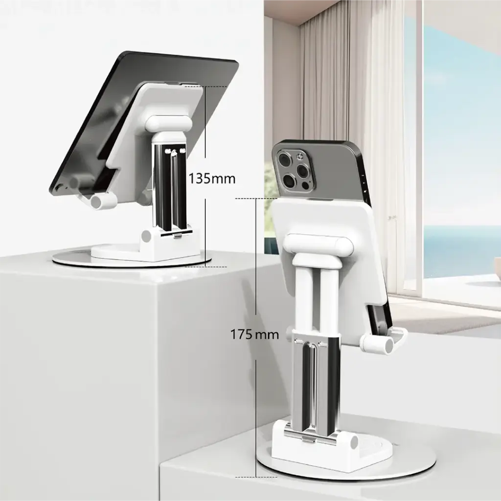 Porodo Flodable Phone & Tablet Stand With Adjustable Telescopic | Rod-White