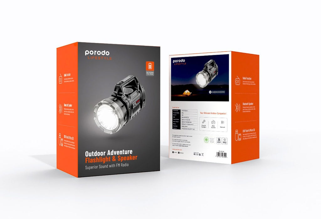 PD-LSFLSP Porodo LifeStyle Outdoor 10W 3 in 1 Flashlight with FM Radio and Bluetooth Speaker - GulfStore.com