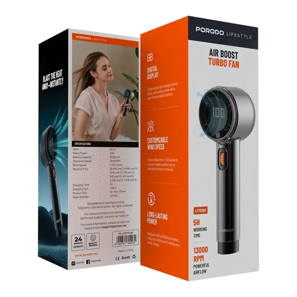 Porodo Life Style Air Boost Turbo Fan LFS152- Black - GulfStore.com