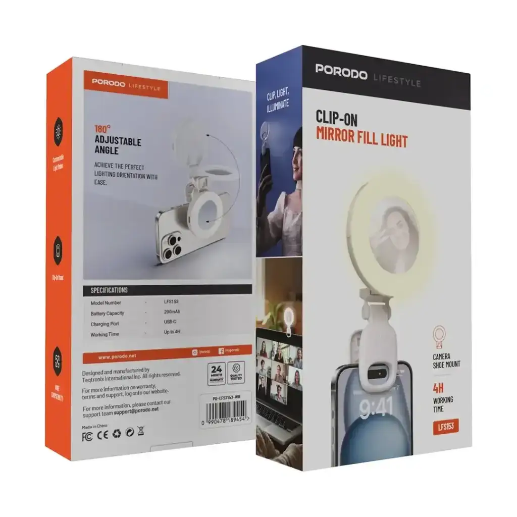 Porodo Lifestyle Clip-On Mirror Fill Light (PD-LFST153-WH) - GulfStore.com