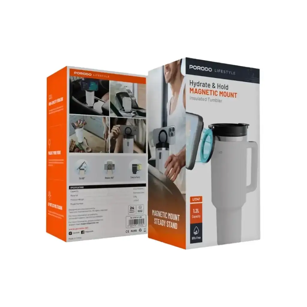 كوب بورودو لايف ستايل معزول بحامل مغناطيسي للترطيب والثبات، سعة 40 أونصة (PD-LFST147-WH)