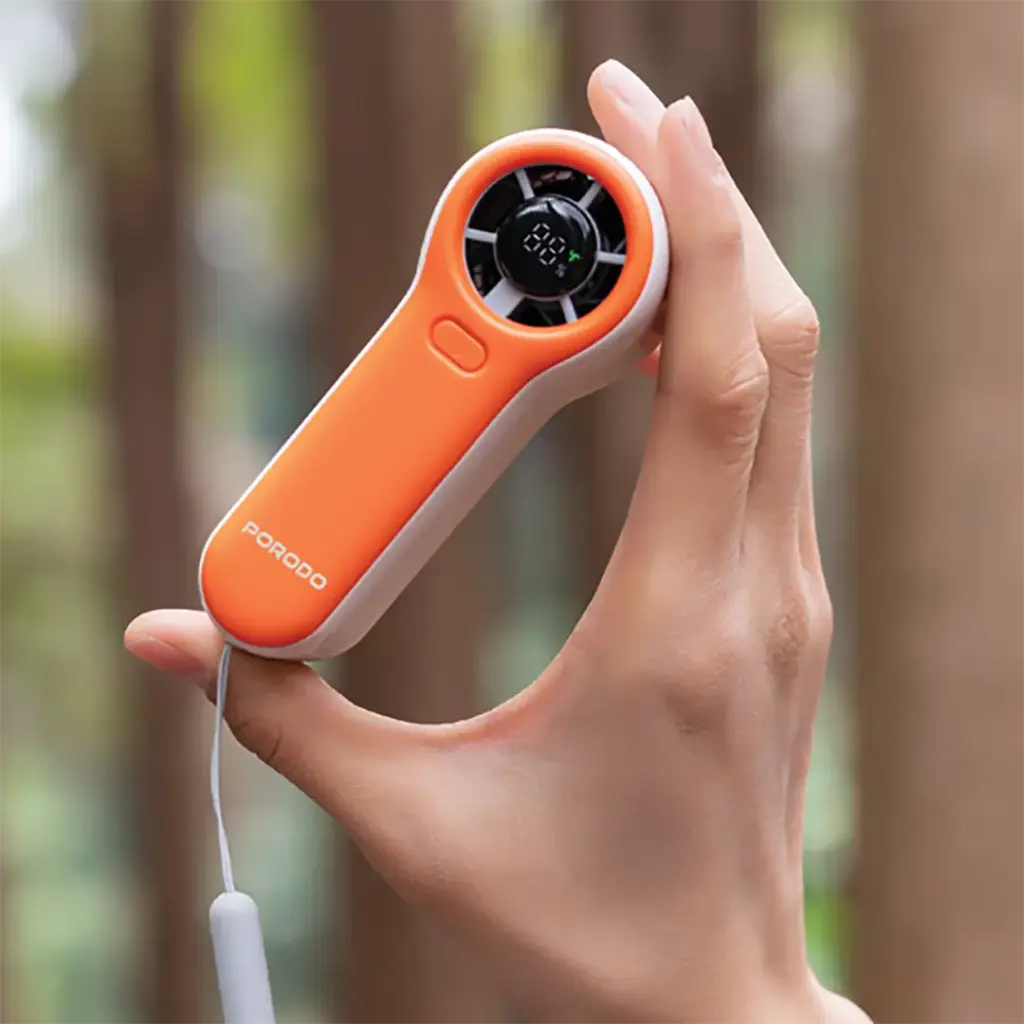 Porodo Lifestyle Pocket Size Handheld Fan - White/Orange