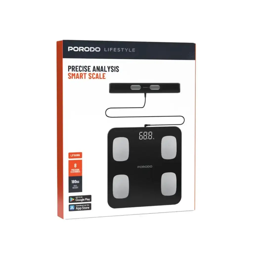 PD-LFST089-BK , Porodo Precise Analysis Smart Scale Lfs089 8 Precision Electrodes -Black - GulfStore.com