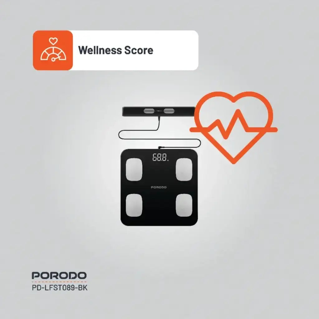PD-LFST089-BK , Porodo Precise Analysis Smart Scale Lfs089 8 Precision Electrodes -Black - GulfStore.com