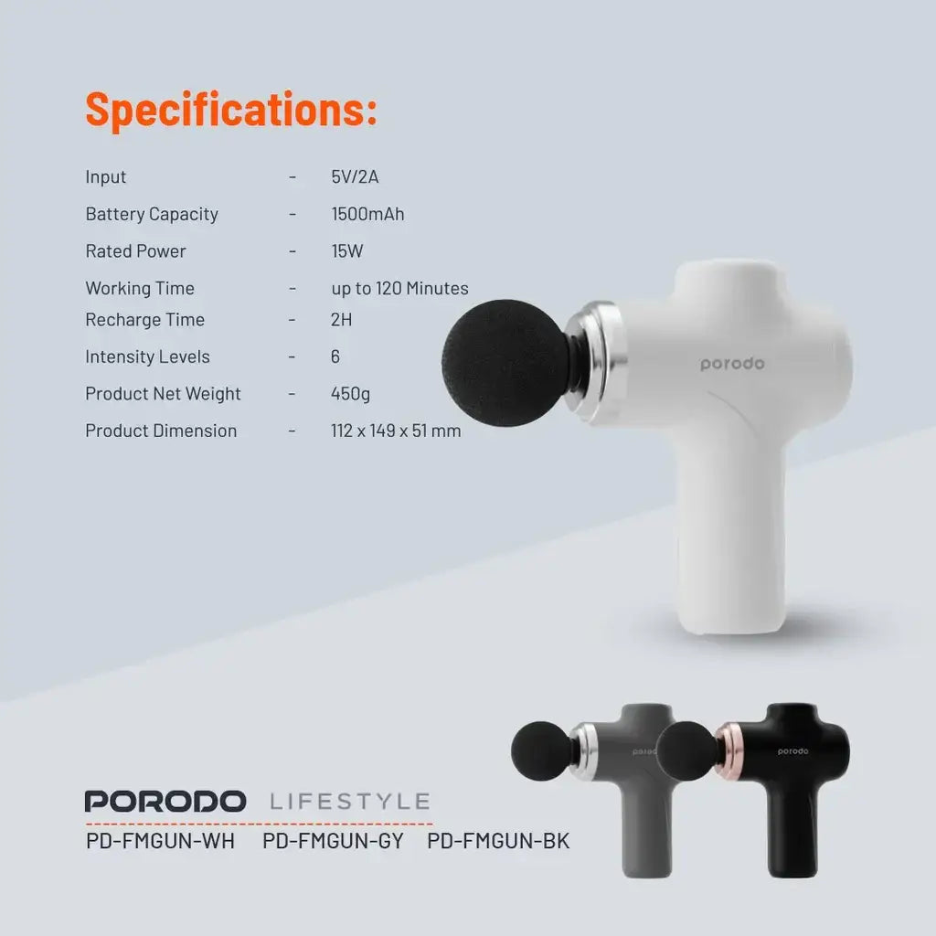 Porodo Lifestyle Precision Handheld Massager with 4 Interchangeable Head - White - GulfStore.com