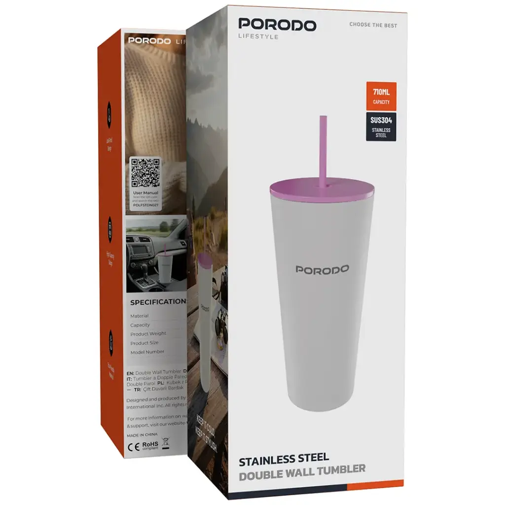 PDLFSTDN027 | Porodo Lifestyle Stainless Steel Double Wall Tumbler | White - GulfStore.com