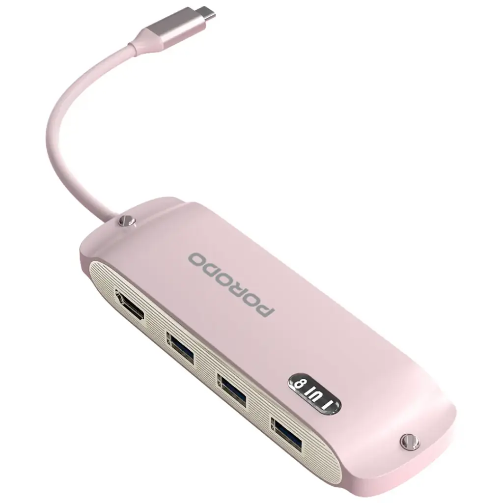 PDBS8HPK | Porodo Malone Multi-Port USB-C Hub | Pink