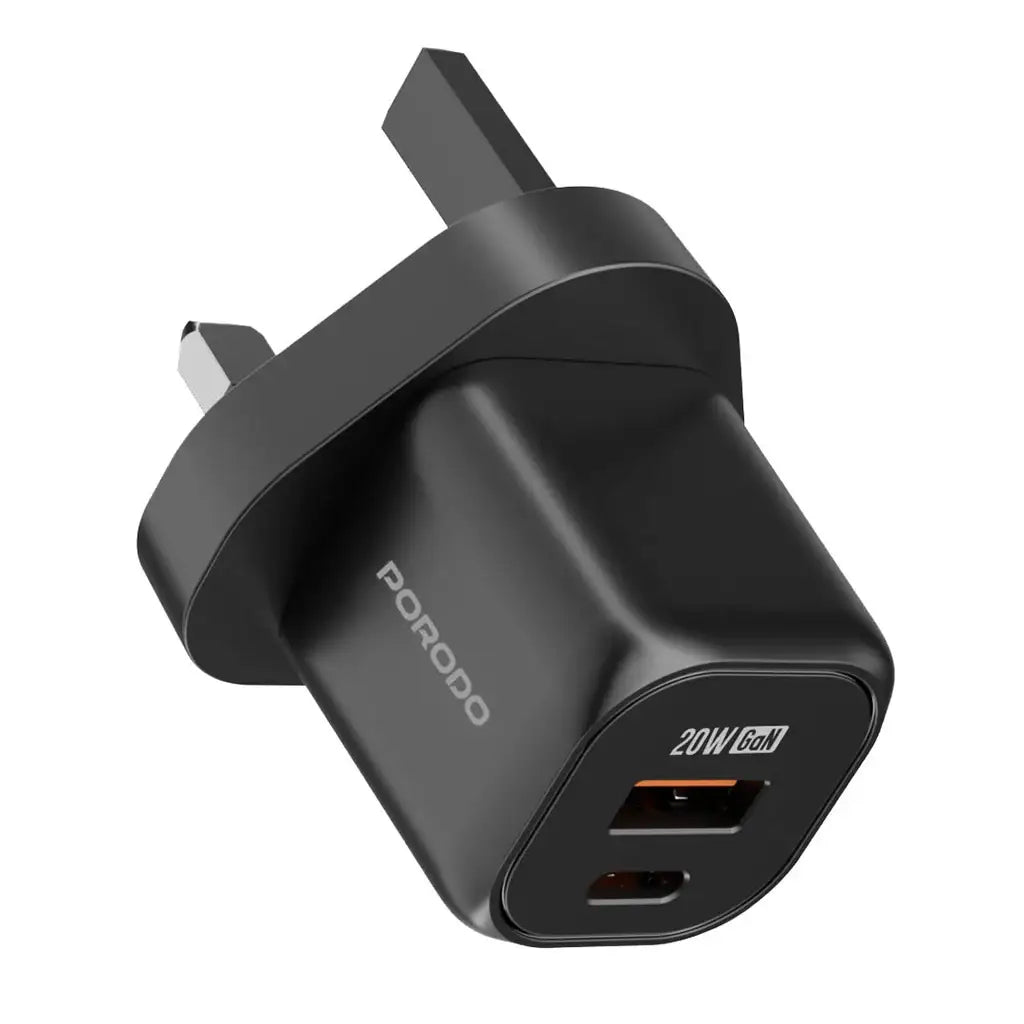 Porodo GaN Dual Port Wall Chargre UK (PD-FWCH028-BK) - GulfStore.com