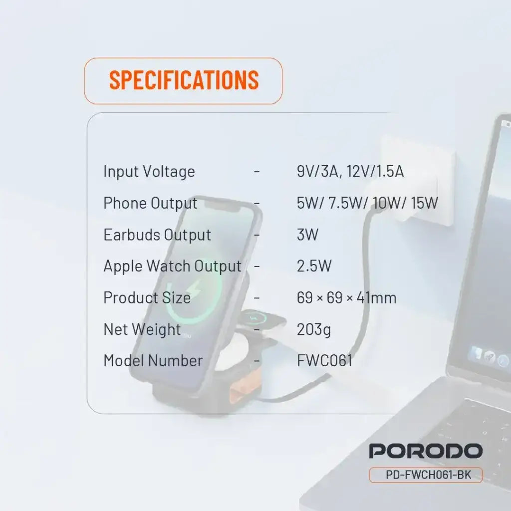 Porodo Pocket-Sized Folding Wireless Charger(PD-FWCH061-BK) - GulfStore.com