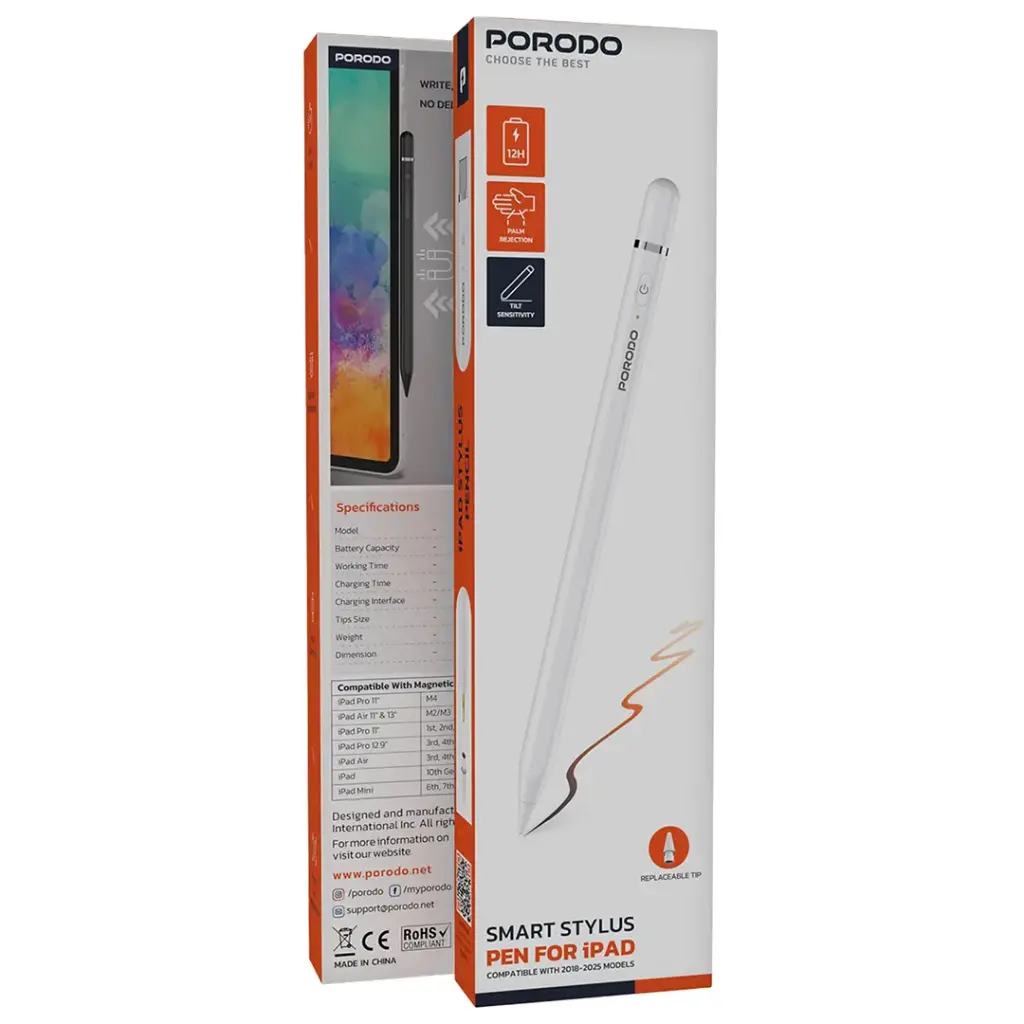 PDSPP7CWH | Porodo Smart Stylus Pen for Ipad | White
