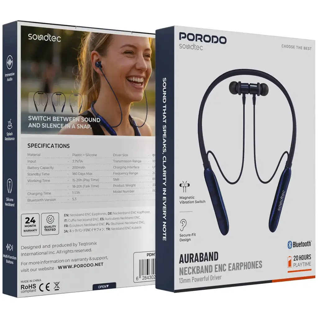 PDMT30 | Porodo Auraband Neckband ENC Earphones | Blue - GulfStore.com