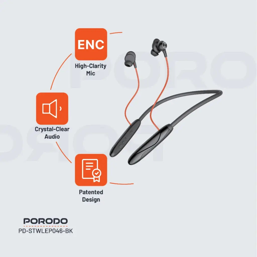 PD-STWLEP046-BK| Porodo Soundtec Echo Flex Magnetic Buds Hall-Switch Technology | Black