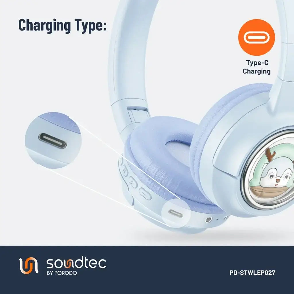 PD-STWLEP027-BU , Porodo Soundtec Moose Wireless Kids Headphone - Blue - GulfStore.com