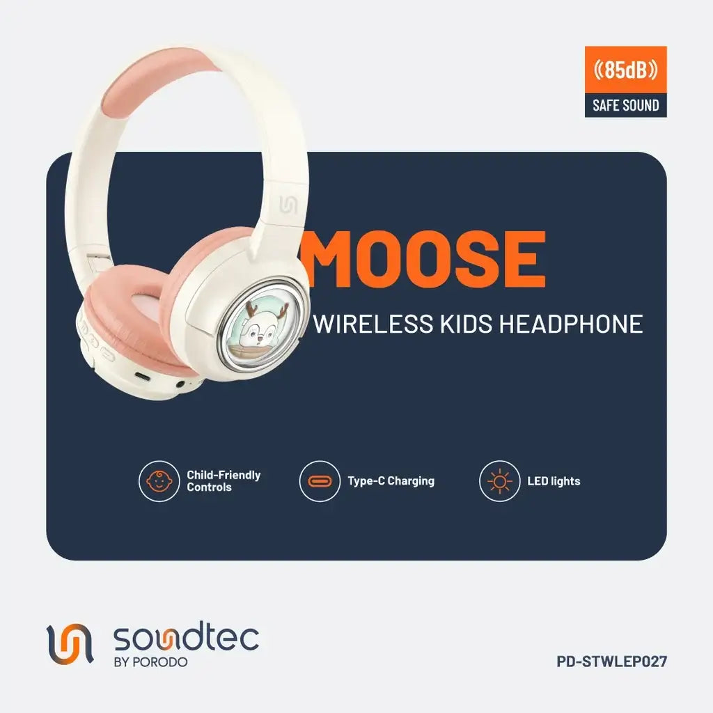 PD-STWLEP027-PK , Porodo Moose Wireless Kids Headphone - Pink - GulfStore.com