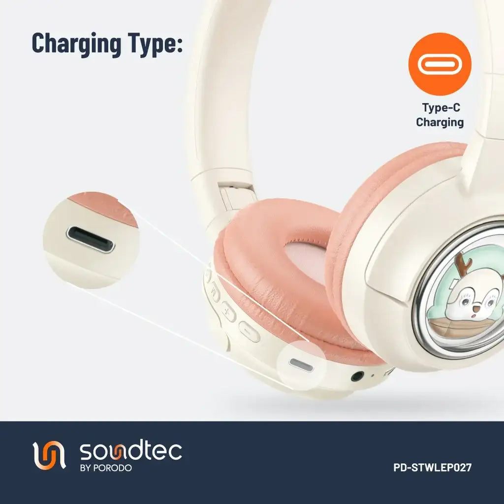 PD-STWLEP027-PK , Porodo Moose Wireless Kids Headphone - Pink - GulfStore.com