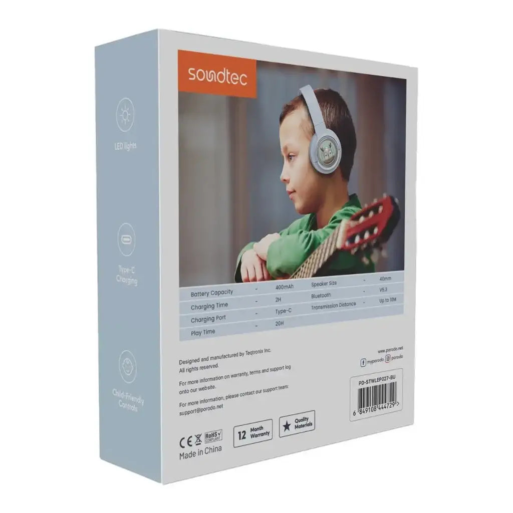 PD-STWLEP027-BU , Porodo Soundtec Moose Wireless Kids Headphone - Blue - GulfStore.com