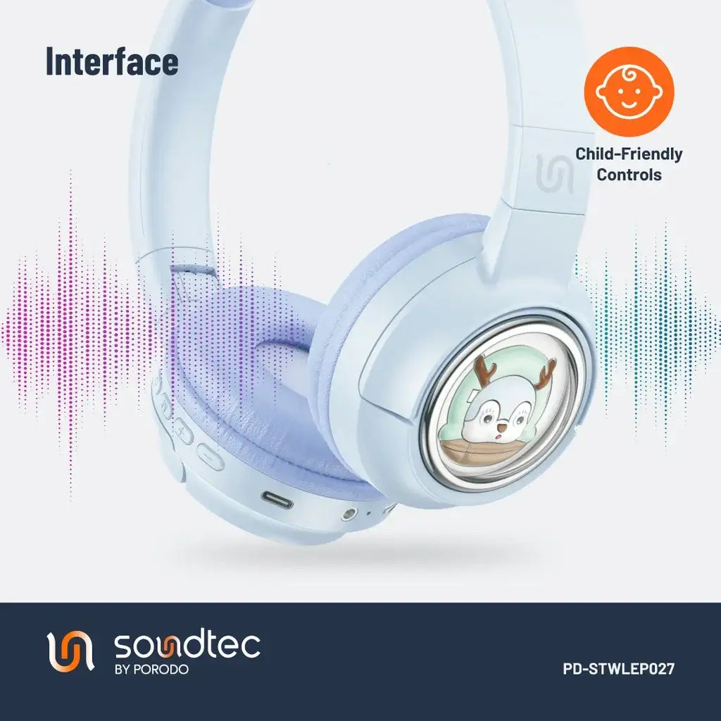 PD-STWLEP027-BU , Porodo Soundtec Moose Wireless Kids Headphone - Blue - GulfStore.com