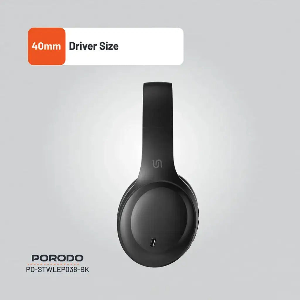 PD-STWLEP038-BK , Porodo Soundtec Primo Wireless Headphone ENC & Low-Latency Gaming Mode - Black - GulfStore.com