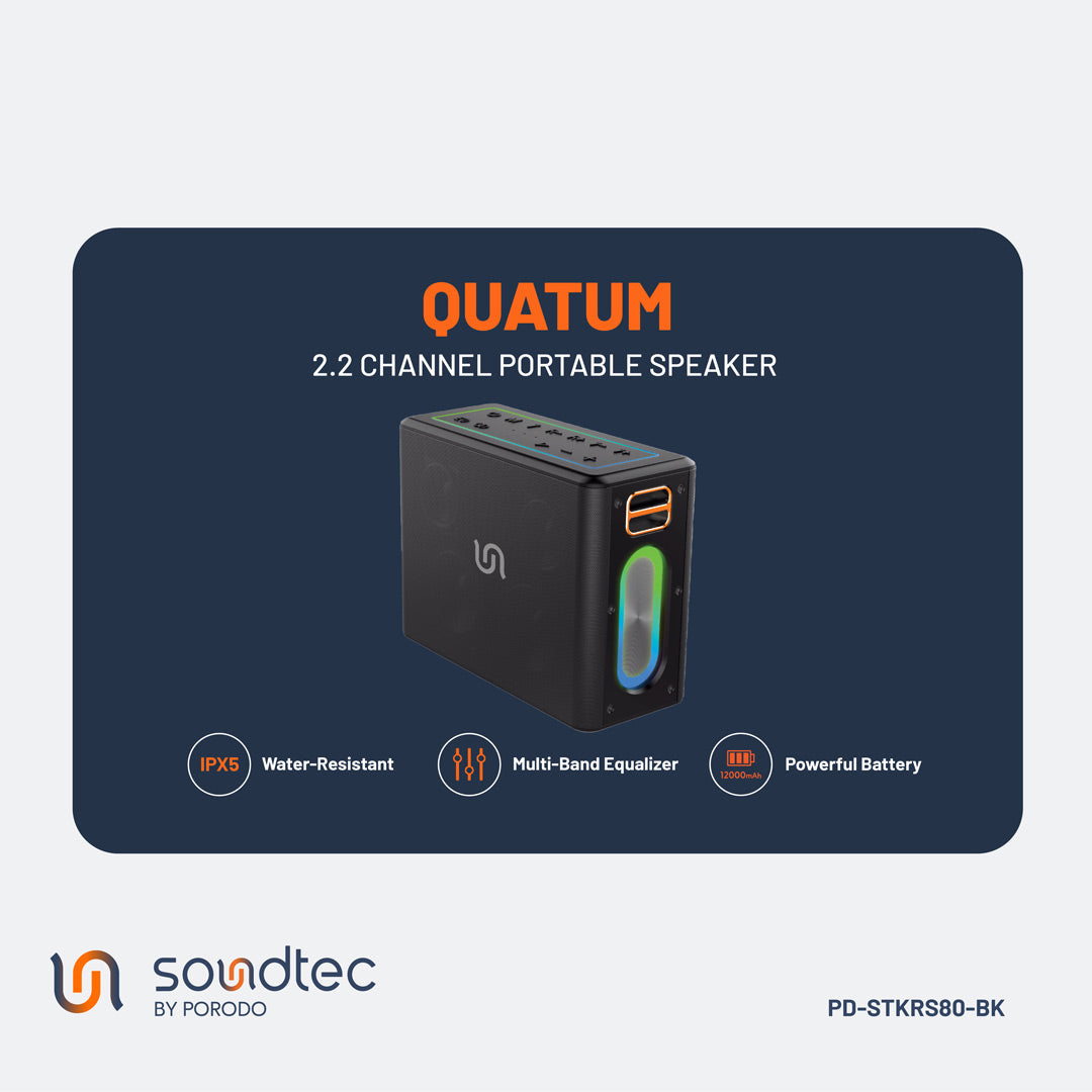 PD-STKRS80-SL | Porodo Soundtec Quaantum 2.2 Channel Portable Speaker | Silver