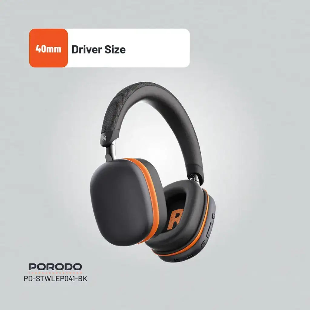 PD-STWLEP041-BK , Porodo Soundtec Vibe Wireless Headphone 36 Hours Play Time-Black - GulfStore.com