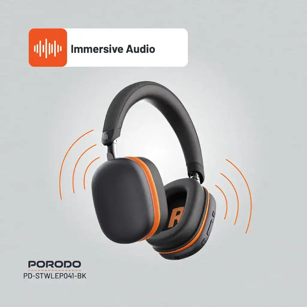 PD-STWLEP041-BK , Porodo Soundtec Vibe Wireless Headphone 36 Hours Play Time-Black - GulfStore.com