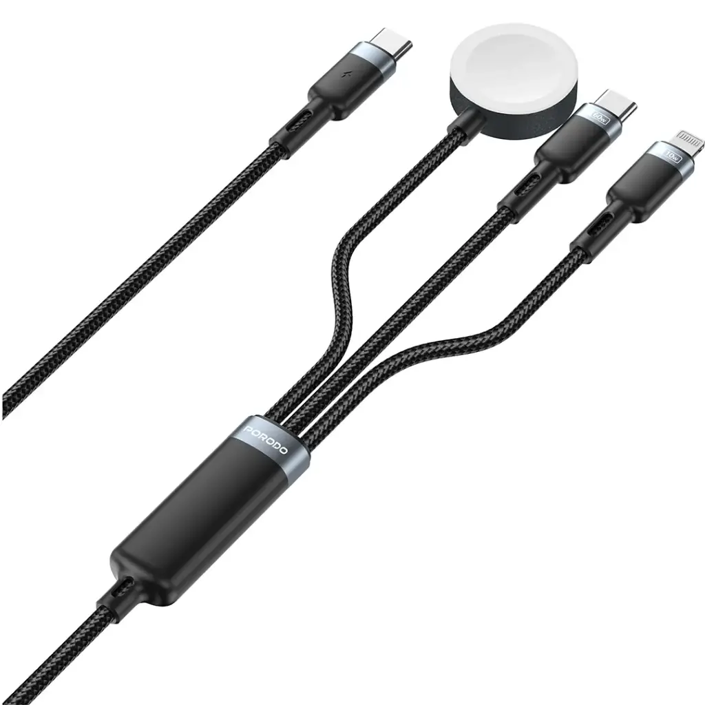 PDCCLWC60WBK | Porodo TrioLink 3 In 1 Charging Cable Type-C & Lightning and iWatch | Black