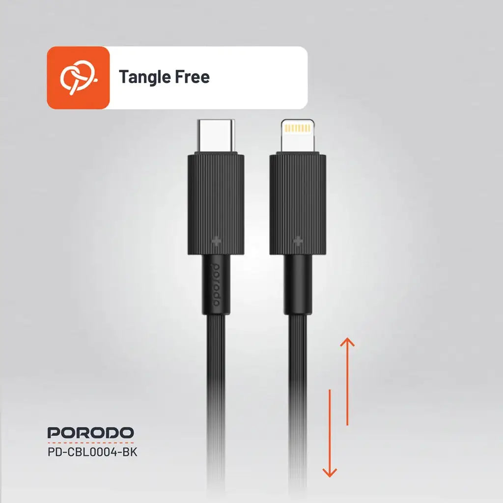 PD-CBL0004-BK , Porodo USB-C to Lightning Durable Charging Cable - Black - GulfStore.com