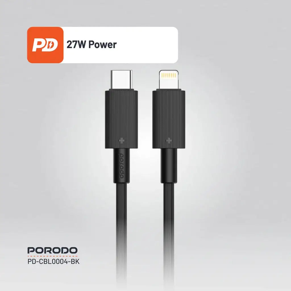 PD-CBL0004-BK , Porodo USB-C to Lightning Durable Charging Cable - Black - GulfStore.com