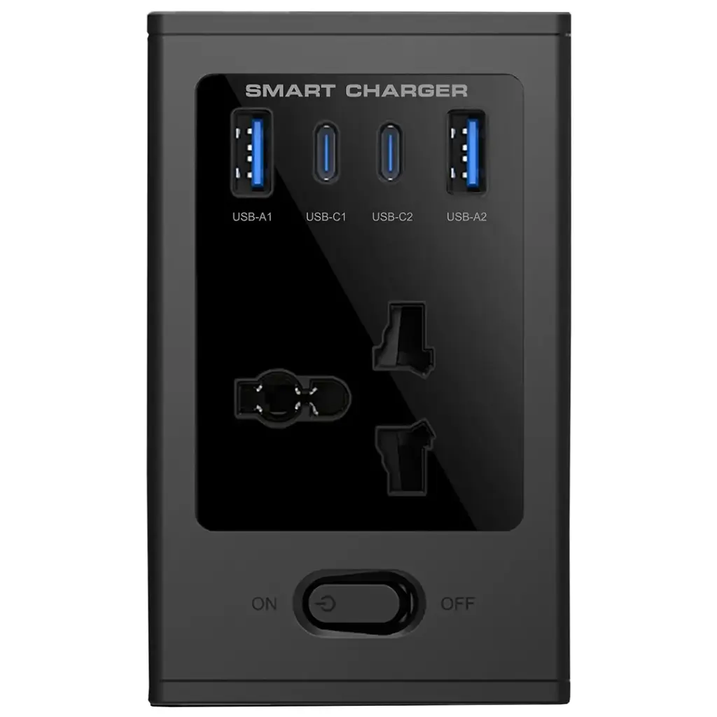 PDUNS8430BK | PDUNS8430BK | Porodo Universal GaN Multi-Port Cube Adapter with 4 AC Sockets | Black - GulfStore.com