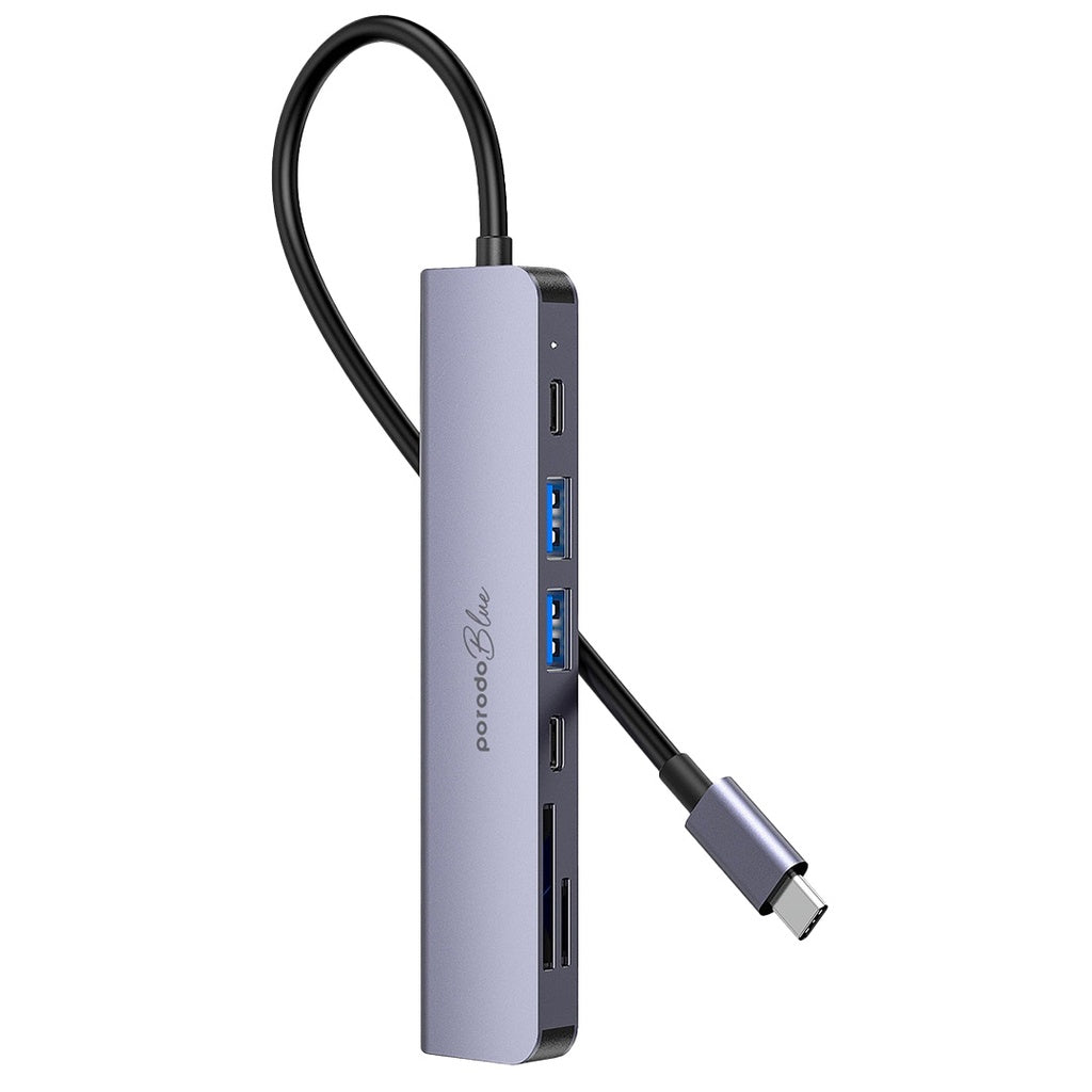 PB-71HBC-BK | موزع USB-C من بورودو أزرق، 7 منافذ، بدقة 4K، ومنفذ HDMI مزدوج، ومنفذ USB-C | أسود